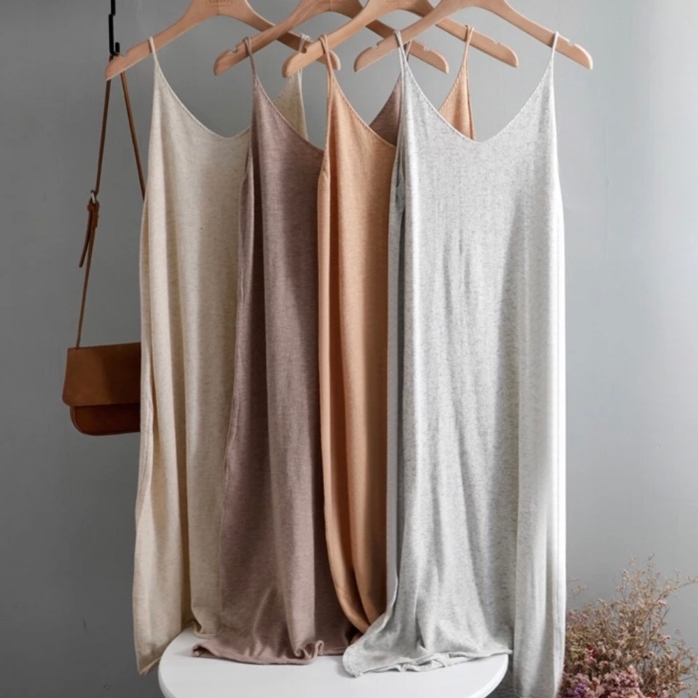 🌻HP⭐️ Cashmere dress tank womens basic soft knit dress cami midi CREAM KHAKI